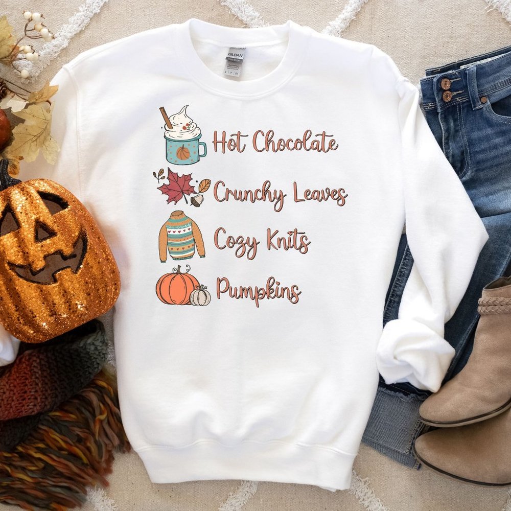 Fall sweatshirt hot chocolate crunchy leaves sweatshirt thanksgiving sweatshirt